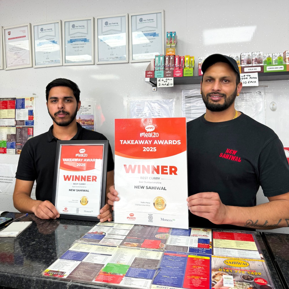 New Sahiwal in Mealzo Takeaway Awards 2025 winner certificates for Best Curry.